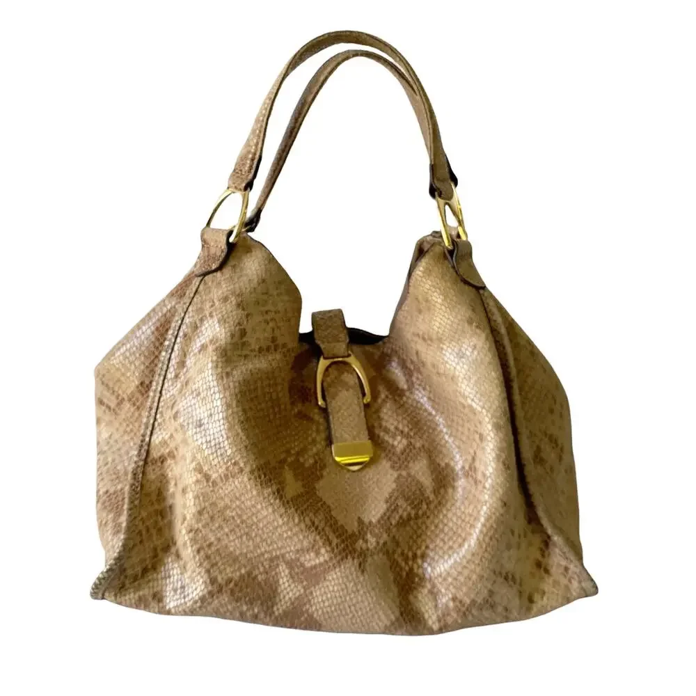 G.I.L.I Leather Snake Print Hobo Tote Shoulder Bag Purse